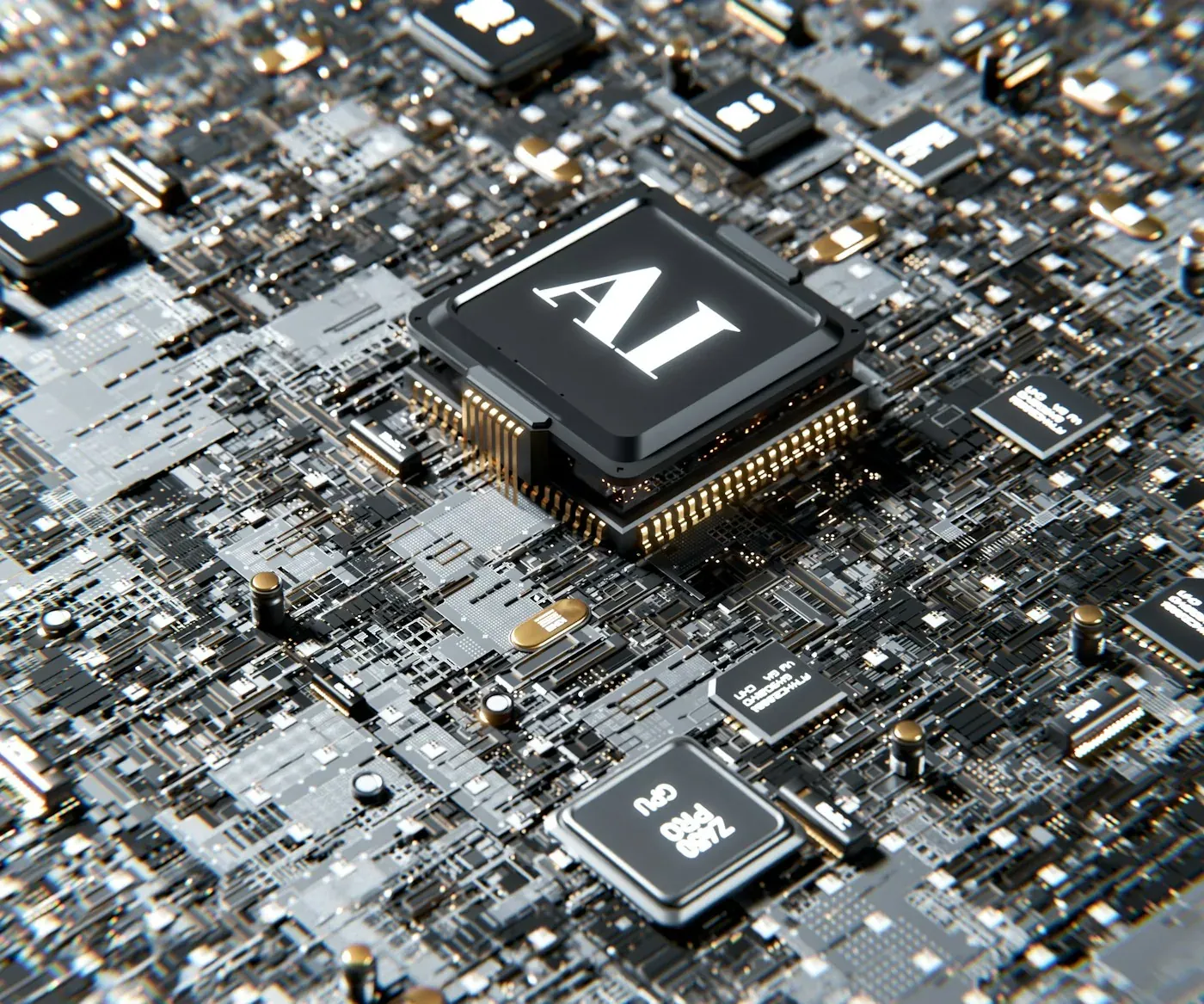 AI 글자가 새겨진 칩의 기술 콘셉트 이미지